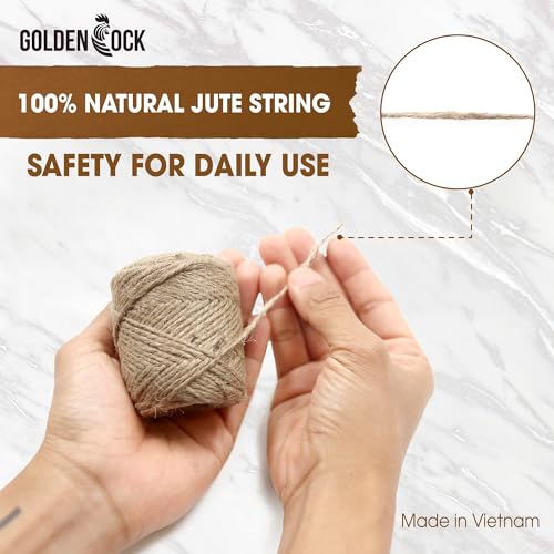 Golden Cock 2mm Natural Jute Twine Rope - 164FT Rustic Brown Craft String