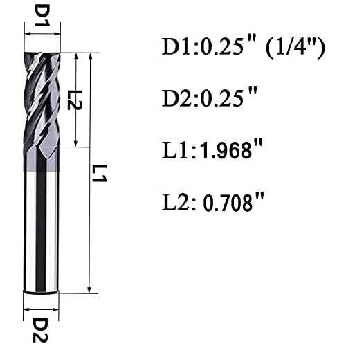 1/4" Carbide Square End Mill, HRC 45 Deg Single End 4 Flute AlTiN Coating Mill Bits