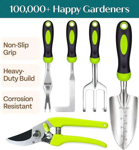 Heavy Duty Gardening Tools Set - Ergonomic & Rust-Proof Garden Gift for Men Women - Standard