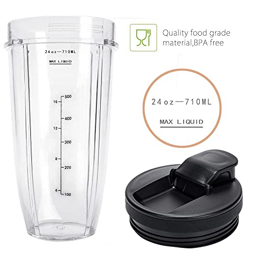 24OZ Ninja Nutri Blender Replacement Cups with Upgraded Sip & Seal Lids (2 Pack) INFIAURO