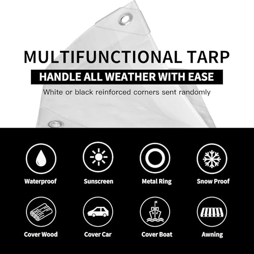 White Waterproof Tarp 8x10 Feet 7.5mil Heavy Duty Poly Cover with Reinforced Grommets