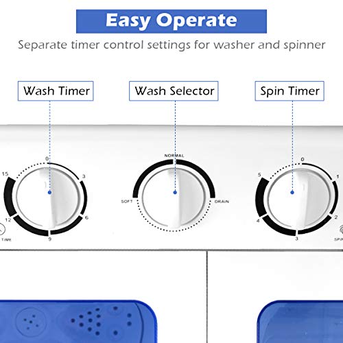 Giantex Portable Twin Tub Washing Machine 20lbs Capacity, White & Blue