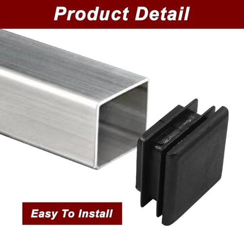 12 Pack 1 Inch Square Plastic End Caps for Pipes - Durable Black Plugs
