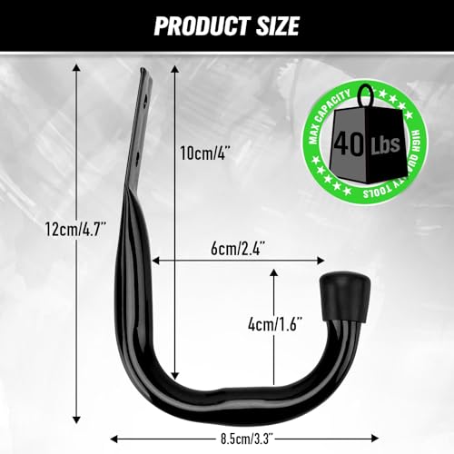 Heavy-Duty 6-Piece Garage Hooks Set with Wall Mount J Hooks – Black