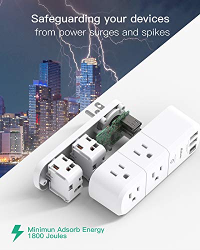 Mifaso 9-in-1 Surge Protector Power Strip Outlet Extender with Rotating Plug, 2A1C, White