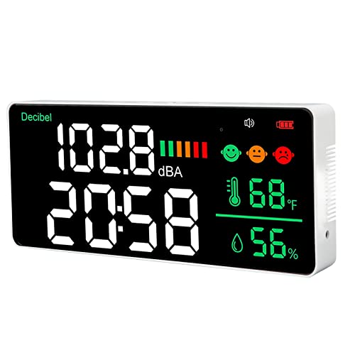 Decibel Meter 4-in-1 with 11in LED Display: Sound Level, Temp, Humidity & Time