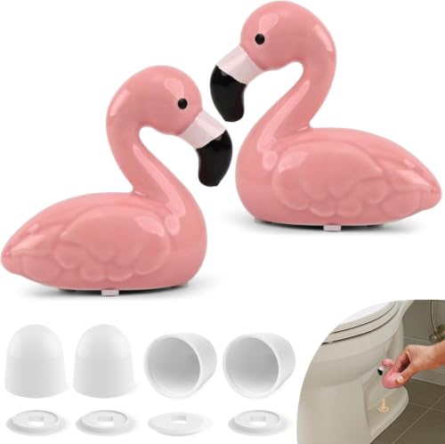 Neexan Pink Flamingo Ceramic Toilet Bolt Covers - Decorative Bathroom Caps, 2 Pack