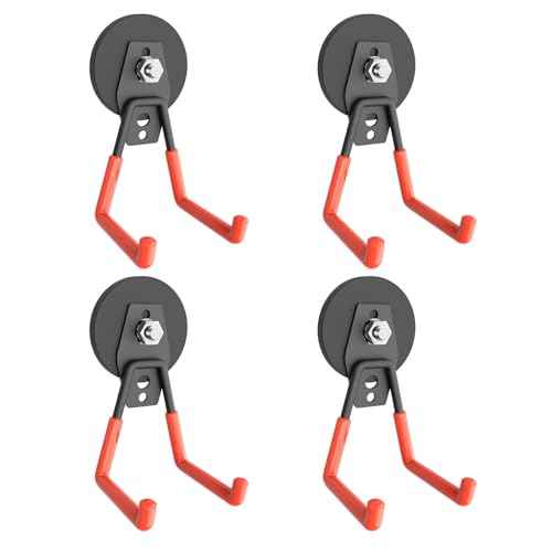 Garage Magnet Hooks, Heavy Duty Magnetic Hooks Tool Hangers for Garage Workshop Magnetic Metal Wall Hook Hangers with Anti-Slip Coating for Ladders, Garden Tools, Bulky Items (4 Pack)