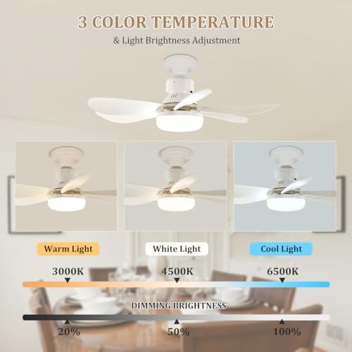 VTYXCTIGJ White 20.5-Inch LED Ceiling Fan Light with Remote, Dimmable E26 40W