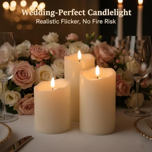 Angelloon Flickering Flameless Candles Set of 3 with Remote - Classic Ivory