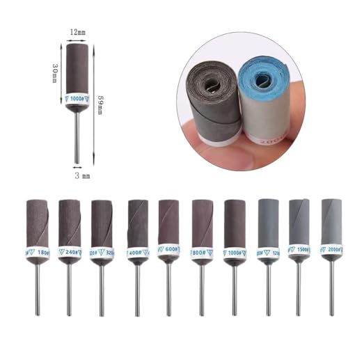 JUNLINX 10 Pcs Mixed Grit Sandpaper Drum, 1/8 Inch Shank Abrasive Sanding Bite Sandpaper Sticks Set for Dremel Rotary Tools
