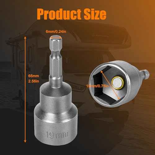 Leveling Scissor rv-Jacks Socket Drill Adapter with 1/4 Quick Connect Hex Shank Tools, Works with All 3/4 or 19mm Hex Drive Jacks,Power Nut Driver Bit Set 2 Pieces CQSPMOTO (Normal)