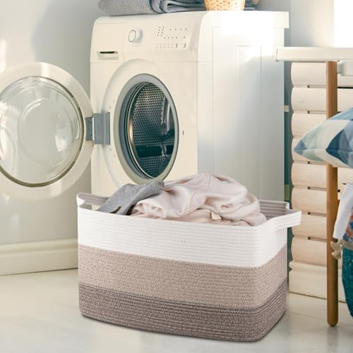 OIAHOMY Gradient Brown Extra Large 95L Cotton Rope Laundry Basket 24"×17"×14"