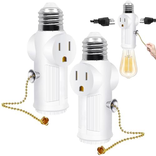 QYKAVM White E26 Light Socket Outlet Adapter with Switch 2 Pack