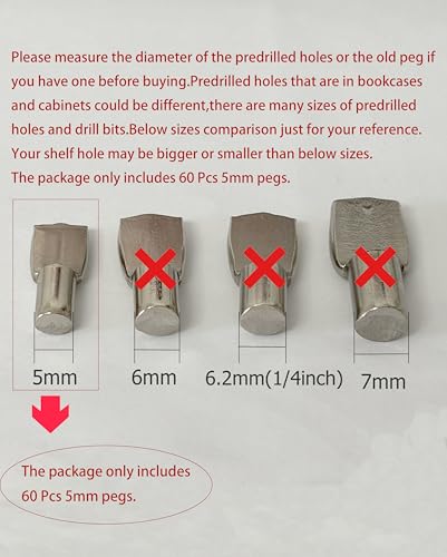 5mm Shelf Pegs Pins - Support Pegs for Cabinet Shelves, 60 Pieces