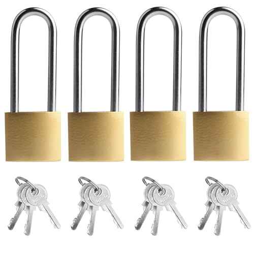 4 Pcs Padlock with Keys, 3.4 Inch Long Keyed Padlocks, Shackle Pad Lock with Keys, Lock and Key Set for Outdoor Fence Storage Unit Toolbox Shed Gym Locker Padlocks with Key
