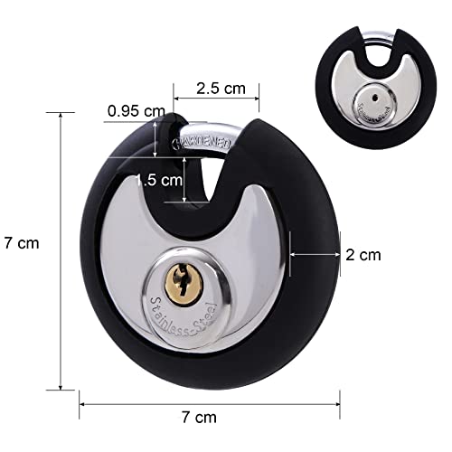 DAYGOS Waterproof Stainless Steel Disc Lock with Rubber Bumper - Black, 3/8-Inch Shackle, Keyed-Different Pack