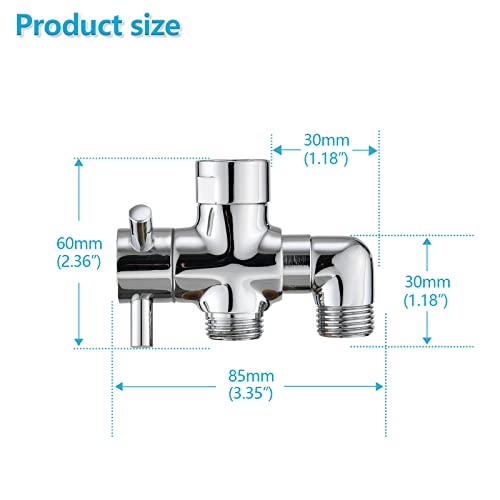 PDPBath Chrome 3-Way Shower Diverter Valve Brass 1/2in Connectors
