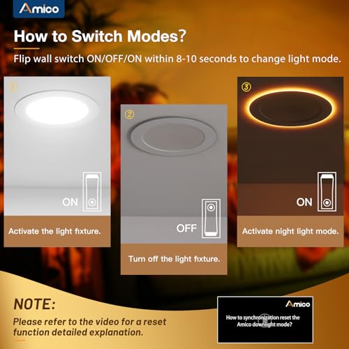 Amico 12-Pack 6 Inch LED Recessed Lights with Night Light, 5 CCT, 1100 Lumens, White