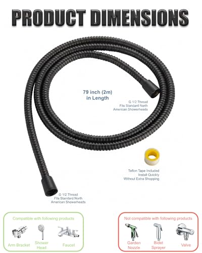 Singing Rain 79-Inch Matte Black Flexible Shower Hose - Kink-Resistant Replacement for Handheld Showerheads (Variation: Matte Black / 79 Inch)