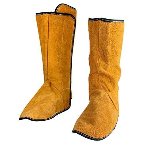 QWORK Fireproof Shoe Leg Cover Leather for Welding Welder Work Boot Protectors, Welding Safety Boot Covers, Leg Guards Gaiters, Men and Women