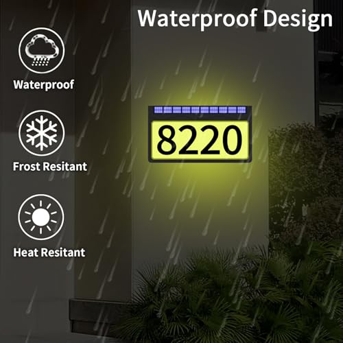 11.8 Inch Solar Powered Address Sign with 3.5 Inch Numbers, Black RGBW Wall Mount