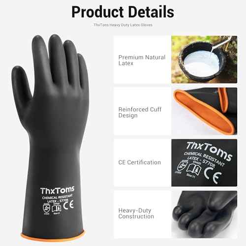 ThxToms Heavy Duty Latex Gloves,Chemical Resistant Gloves,Puncture Resistant, Resist Acid,Oil,Alkali, Waterproof for Industrial Cleaning,Gardening,14", 1 Pair