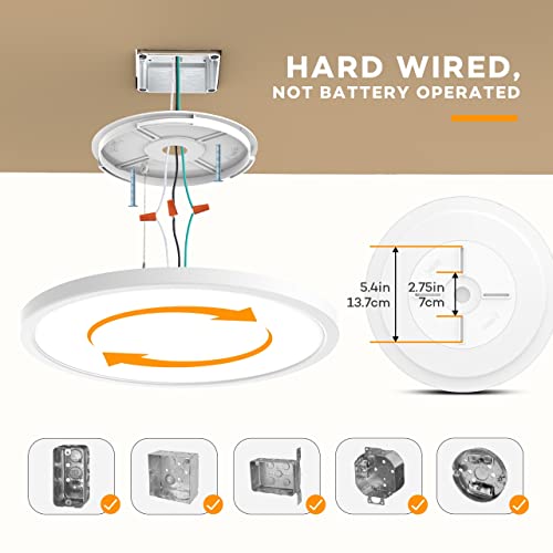 White 12-Inch Dimmable LED Flush Mount Ceiling Light with Remote, Adjustable 3000K-6500K for Bedroom & Kitchen