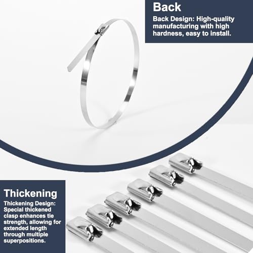 Duthcbw Stainless Steel Zip Ties 100 Pcs, 11.8 Inch Heavy Duty Self-Locking Cable Ties for Outdoor Use