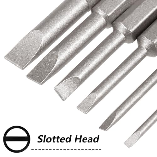 12 Pieces Magnetic Slotted Screwdriver Bit Set, 1/4 Inch Hex Shank Flat Head Drill Bits Insert Bits 2 Inch Length, SL2/2.5/3/4/5/6 Impact Driver Bit for Power Drilling, Set of 2