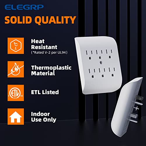 ELEGRP 6-Outlet Wall Extender with Grounded 3-Prong Tab - White, 1 Pack