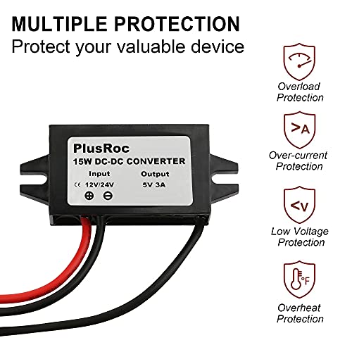 PlusRoc Waterproof DC 12V/24V to 5V 3A USB-C Step-Down Power Converter - Variation: USB Type-C Connector