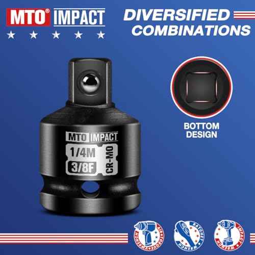 MTO 2-Piece 3/8" Female to 1/4" Male Impact Socket Adapter, 3/8-Inch Impact Socket Reducer, Chrome Molybdenum Alloy Steel, for Impact Wrench & Ratchet Use