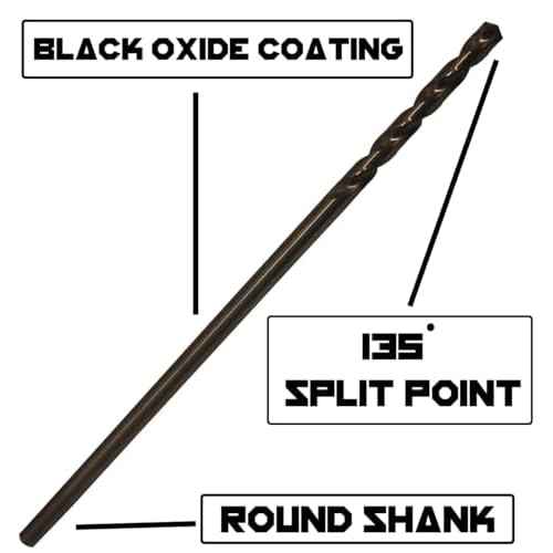 1/16 Inch x 6 Inch Aircraft Drill Bit (Professional Grade 6 Pack) Extra Long Black Oxide Cobalt Extension Bit - Perfect for Drilling into Sheet Metal, Stainless, Aluminum, Wood, & Copper