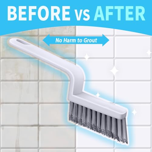 Lumkew V Shape Grout Cleaning Brush Set - 2 pcs Stiff Tile & Bathroom Scrub Brushes