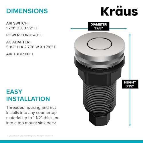 KRAUS Spot-Free Stainless Steel Air Switch Kit for Garbage Disposal with Flat Button - KWDA-200SFS