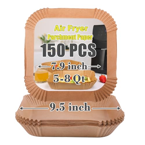 GOAUS 7.9'' Square 150 Pcs Air Fryer Liners for 5-8 Qt Basket | Unbleached, Non-Stick, Oil-Proof Parchment Paper
