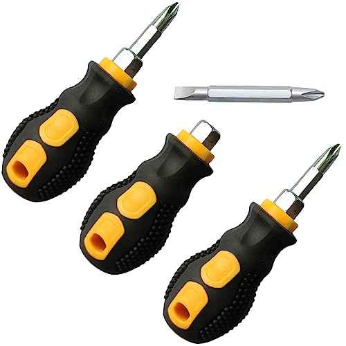 Stubby Screwdriver,3 Pieces 2 in 1 Short Small Pocket Magnetic Screwdriver With Phillips Head and Flat Head for DIY Repairing