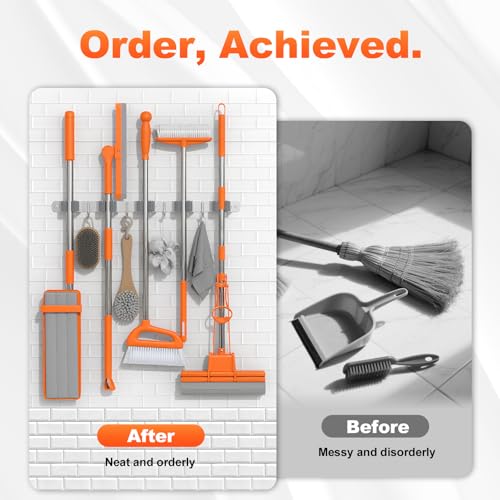 Seewaazee Wall Mount Broom & Mop Holder Organizer - 5 Racks & 4 Hooks