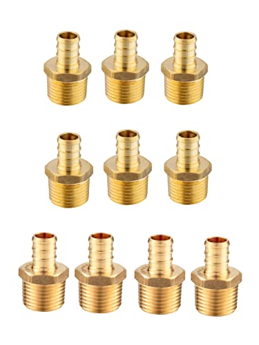 EFIELD 10-Pack 1/2" Male PEX Crimp Fittings Adapter - Lead-Free Brass, NSF Certified, Compatible with Copper & Stainless Steel Clamps, Model P10 / 1/2 x 1/2