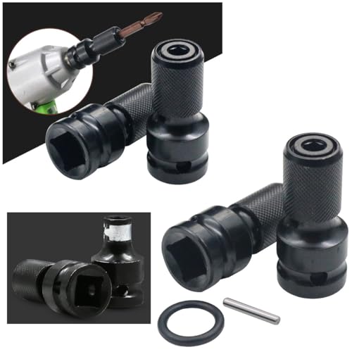 3 Pack Impact Wrench Adapter 1/2 inch Square Drive to 1/4 inch Hex Socket Converter Attachment Quick Release Drill Bit Holders Chunk Adaptor for Air and Electric Wrenches Ratchet Driver
