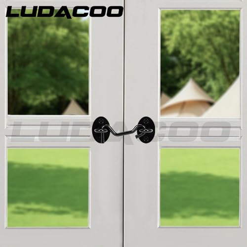 LUDACOO 3-inch Black Hook and Eye Gate Latch for Doors, Windows, Fences, and Sheds – Heavy Duty Barn Door Lock, 1 Pack