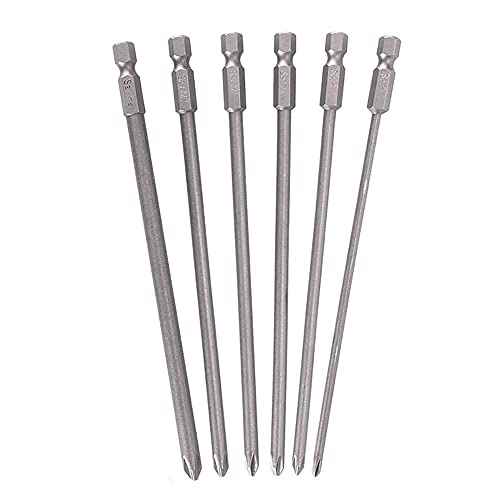 6Pcs Long Phillips Screwdriver Bits Set ? 150mm Magnetic No-Slip Phillips Bits, 1/4" Hex Shank S2 Steel Cross Head Screwdriver Bit Set (PH1 PH2)