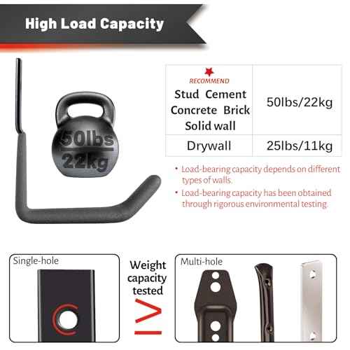 Garage Hooks for Hanging Heavy Duty, Ladder Hooks for Garage Wall Hanger, Metal J Utility Hooks, Shovel Holder Wall Mount Hooks, Garden Tool Organizer Storage for Helmet, Backpack-6Pack