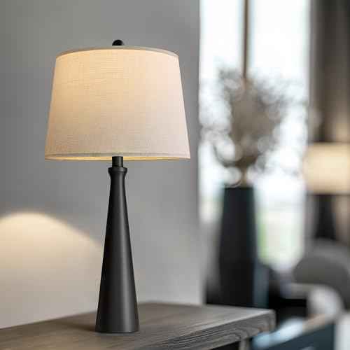 Oneach 25.75" Table Lamps for Living Room, Bedside Lamp 3-Way Dimmable Touch Control, Modern Black Nightstand Lamp with Fabric Shade, Vintage Table Lamp for Bedroom, Bulb Included