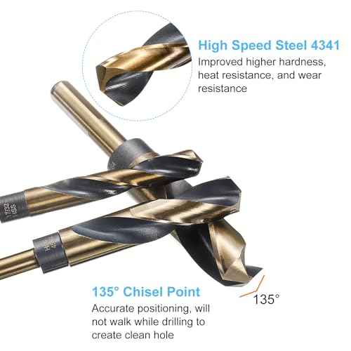 HARFINGTON Twist Drill Bit 37/64" Dia High-Speed Steel 4341 Metric Drill Bits 5.7" Overall Length with Black & Gold Oxide Coating for Drilling Hard Metals, Stainless Steel, Alloy Steel