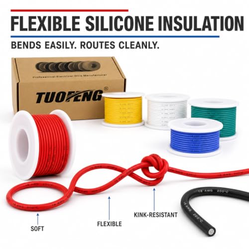 TUOFENG Silicone Insulated 18 AWG Stranded Tinned Copper Wire 6 Colors 13.2ft Each
