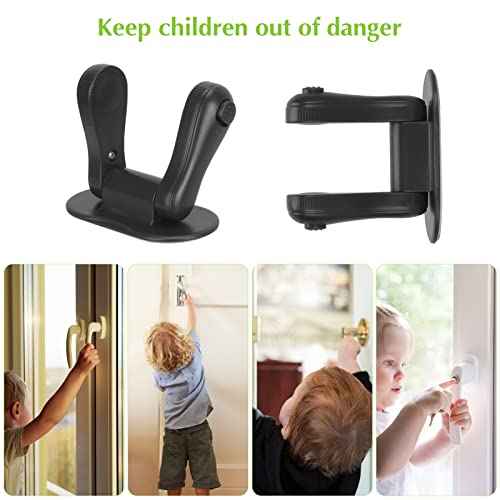 Child Proof Door Lever Lock, 2 Pack Door Locks for Kids Safety, Door Knob Child Proof, Baby Proofing, 3M Adhesive, Door Handle Child Proof, Baby Safety Locks for Toddlers (Black)