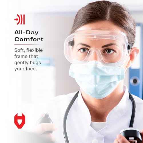 NoCry Protective Non-Vented Safety Lab Goggles with Anti-Fog Coating, Clear Scratch-Resistant Lenses, Universal OTG Fit, an Adjustable Headband, ANSI Z87.1 Rating, and UV Protection