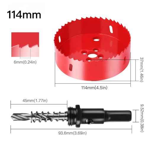 4.5 inch Hole Saw with Arbor for Metal Wood Plastic, 4-1/2(114mm) in Bimetal Hole Cutter for Different Project with Smooth and Flat Drilling Edge, Fast Chip Removal